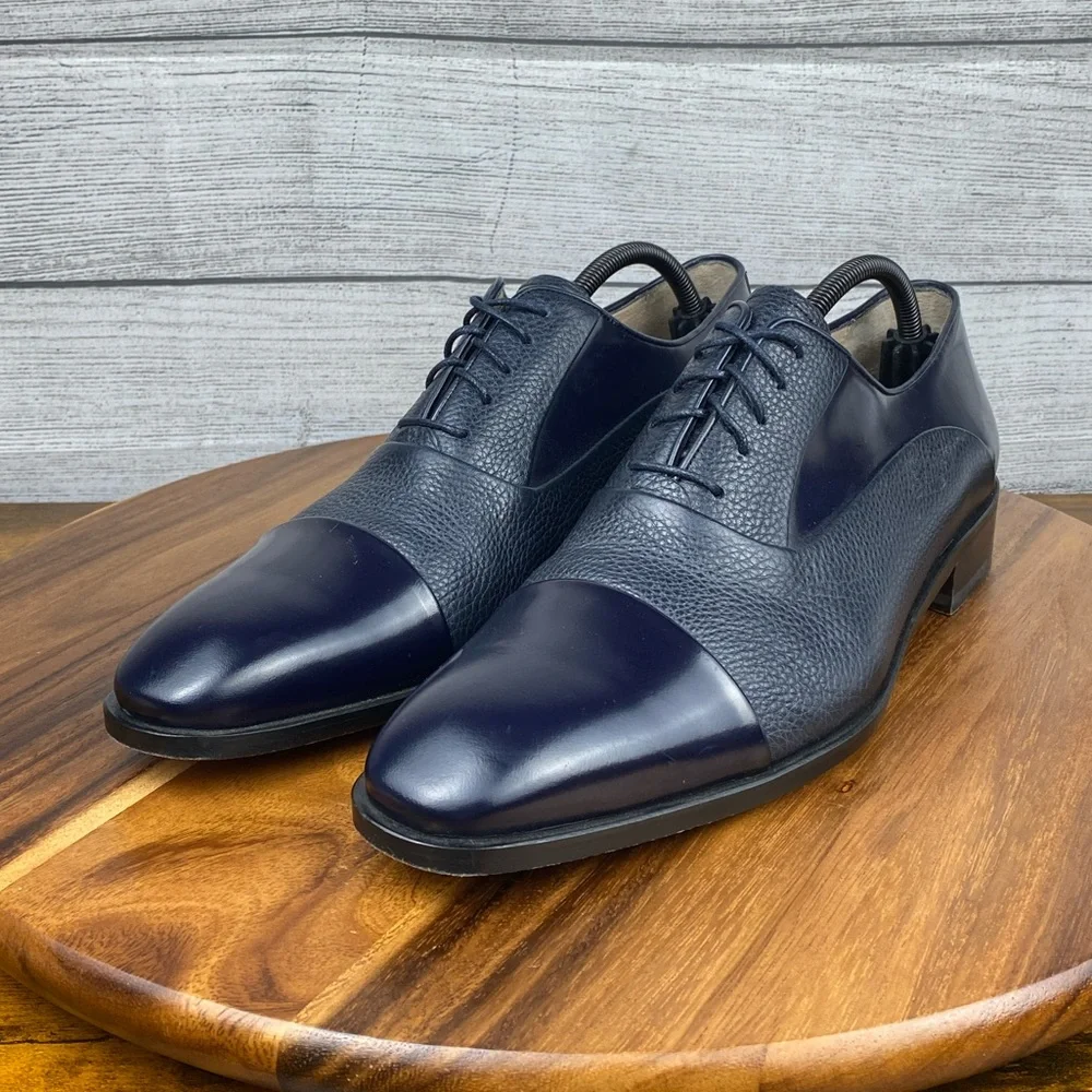 Pelle Line Bryan Cap Toe Deer Skin Navy Leather Oxford Men’s Size 11 EU 44